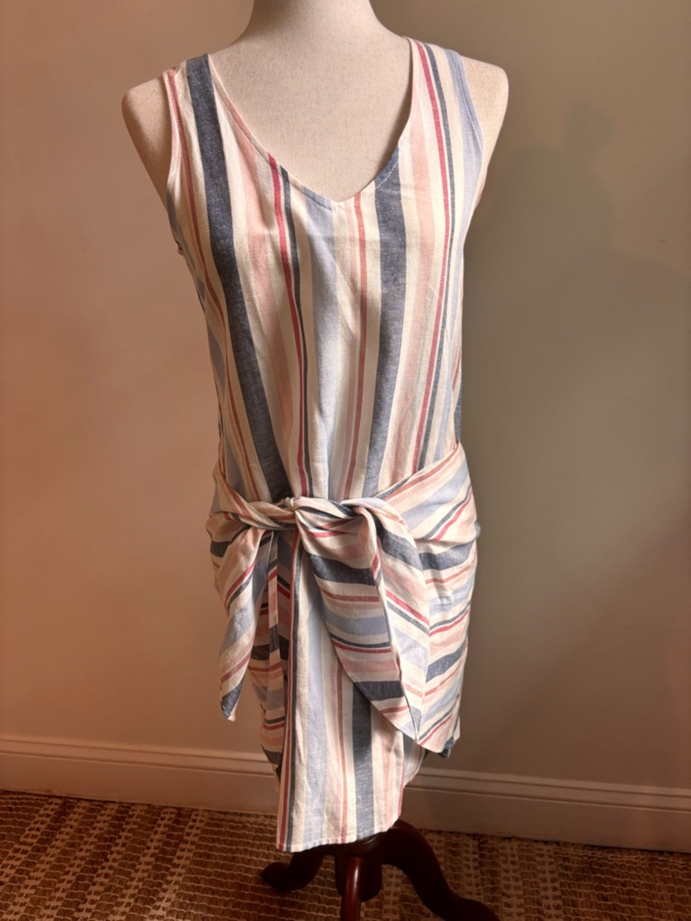 Drew by Anthropologie Sarong Tie Front Linen Blend Dress XS